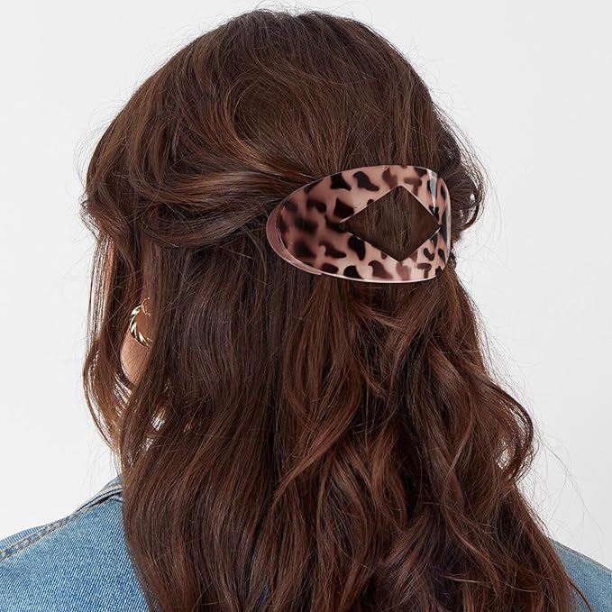 Flat Hair Clips Duckbill Large Claw Clips for Thick Medium Thin Hair 6Pcs French Barrettes Accessories for Women Girls Oval Round Leopard Tortoise Shell Neutral Color