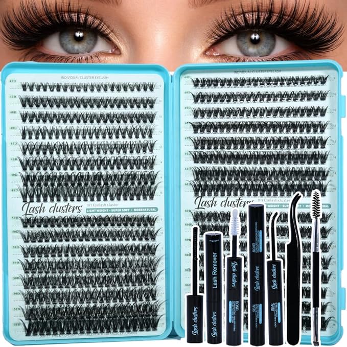 Wispy Lash Clusters Kit 640pcs Eyelash Cluster Extensions Curl Individual False Eyelashes Natural Fluffy Mink Lash Extension Kit (Lash Clusters-40D+50D+60D+80D KIT, Lash Clusters)