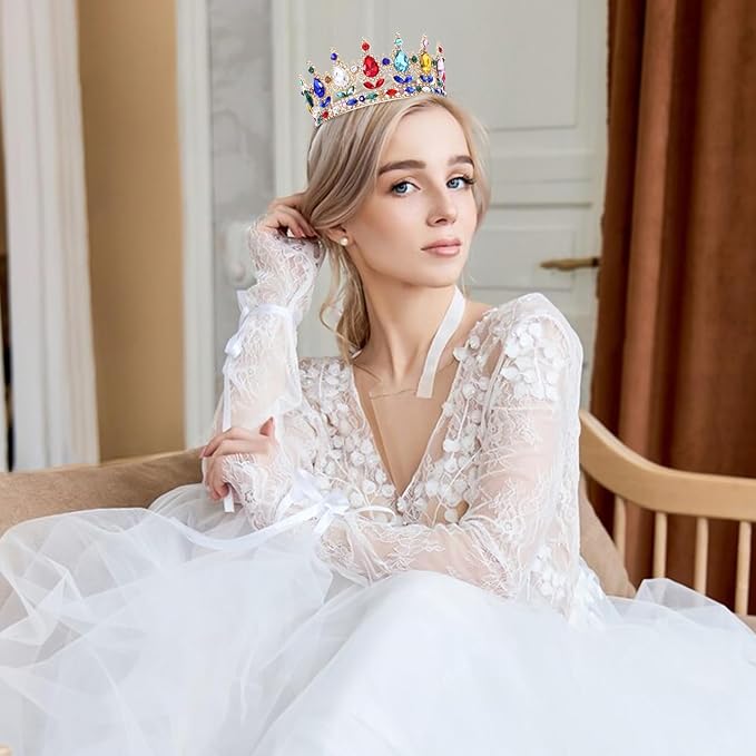 Multicolor Queen Crown for Women Crystal Tiara for Women Rhinestone Wedding Headband for Bride Hair Accessories for Costume Birthday Party Prom Gifts