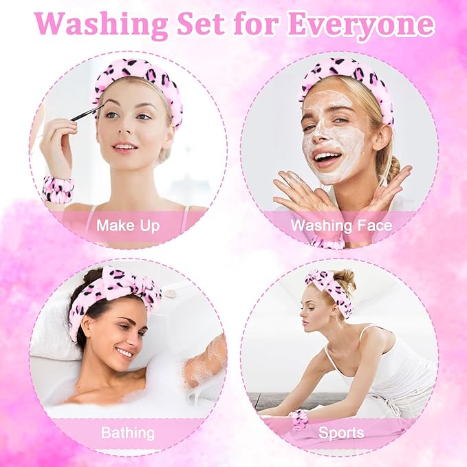 6 Pcs Terry Cloth Headbands and Wristbands - Sponge Puffy Headband for Skincare, Makeup Removal, and Shower