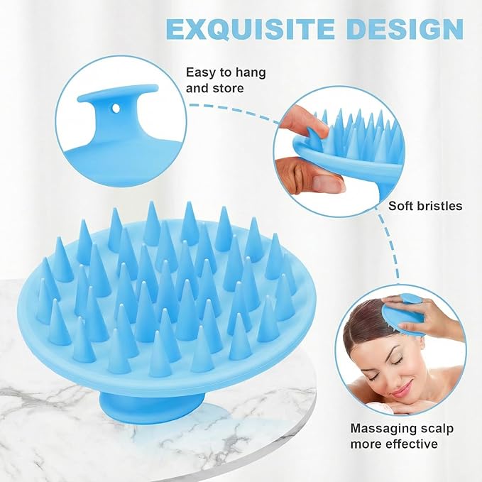 Silicone Scalp Massager Shampoo Brush, Scalp Brush for Hair Growth & Dandruff Removal, Hair Scrubber Scalp Stimulator Exfoliator Brush with Soft Bristles for Wet Dry Scalp Care (Light Blue)