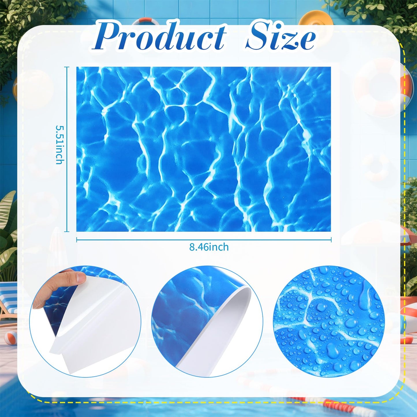Yexiya 6 Pcs PVC Pool Repair Patches 8.45x5.51 Inch - Heavy-Duty Vinyl Adhesive Patch Kit for Above Ground Pools, Air Mattress, Inflatable Boats, Tents(Ripple,Light Blue)