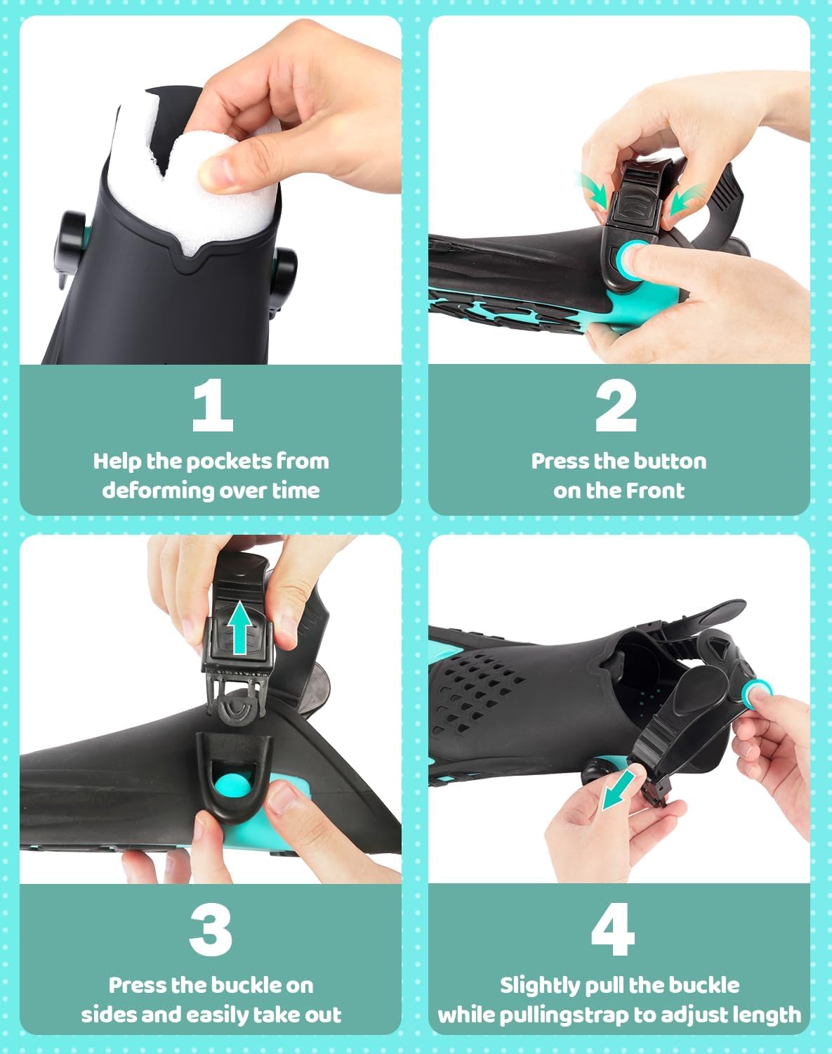 Greatever Snorkel Fins Adjustable Buckles Open Heel Swim Flippers Travel Size Short Swim Fins for Snorkeling Diving Swimming Adult Men Womens