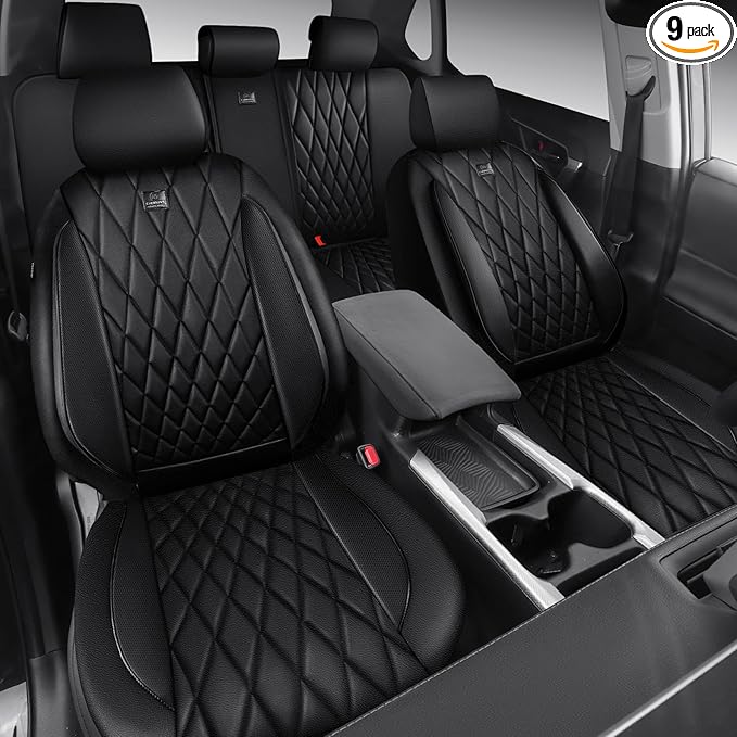 CAR PASS CRV Seat Covers Full Set Custom Fit for Honda CRV HRV 2017-2022, CR-V HR-V Luxury Premium Waterproof Nappa Leather Seat Covers, Anti-Slip Comfortable Airbag Compatible Full Black