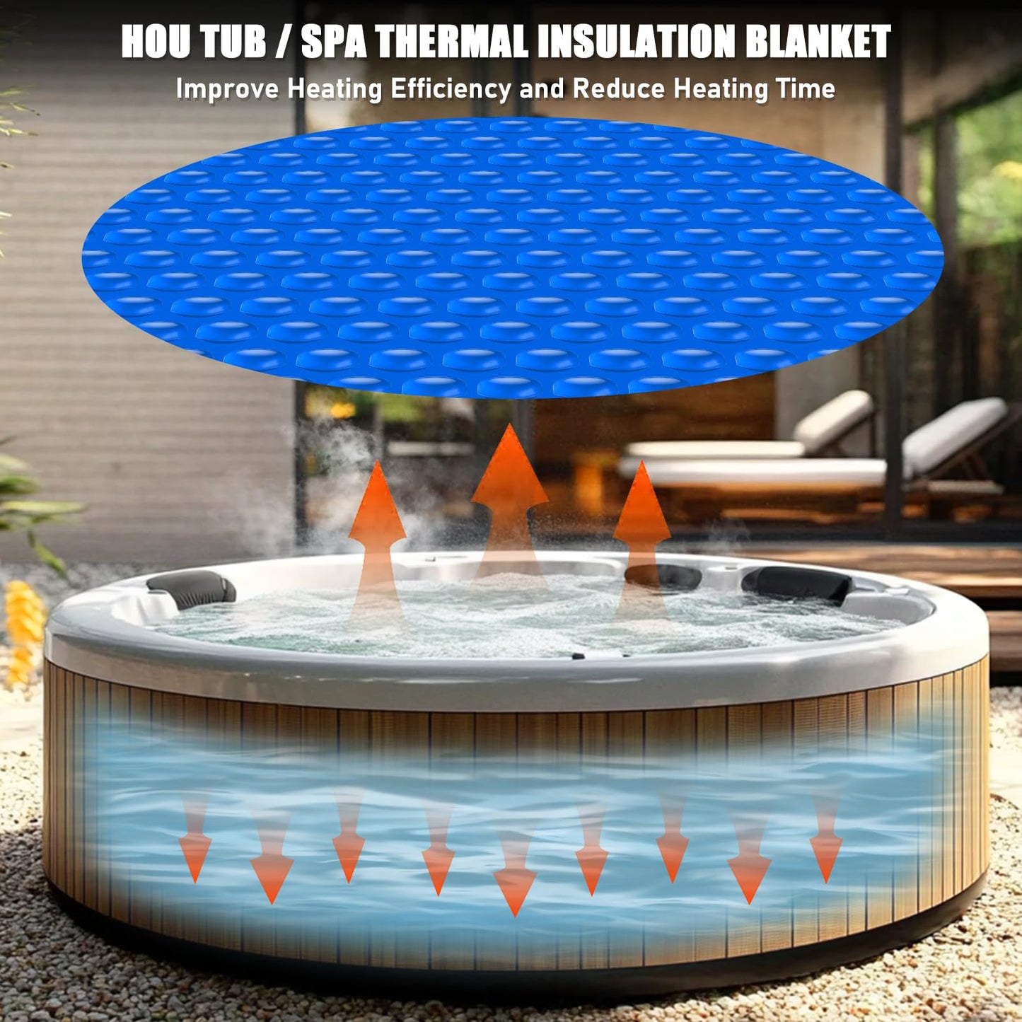 Kakolvan Solar Bubble Hot Tub Spa Cover for 7FT Round Circle Inflatable Swimming Pool Blanket Thermal Floating Insulation 16 Mil Bubble Solar Covers for Indoor Outdoor Spa Hot Tub Wrap Covers