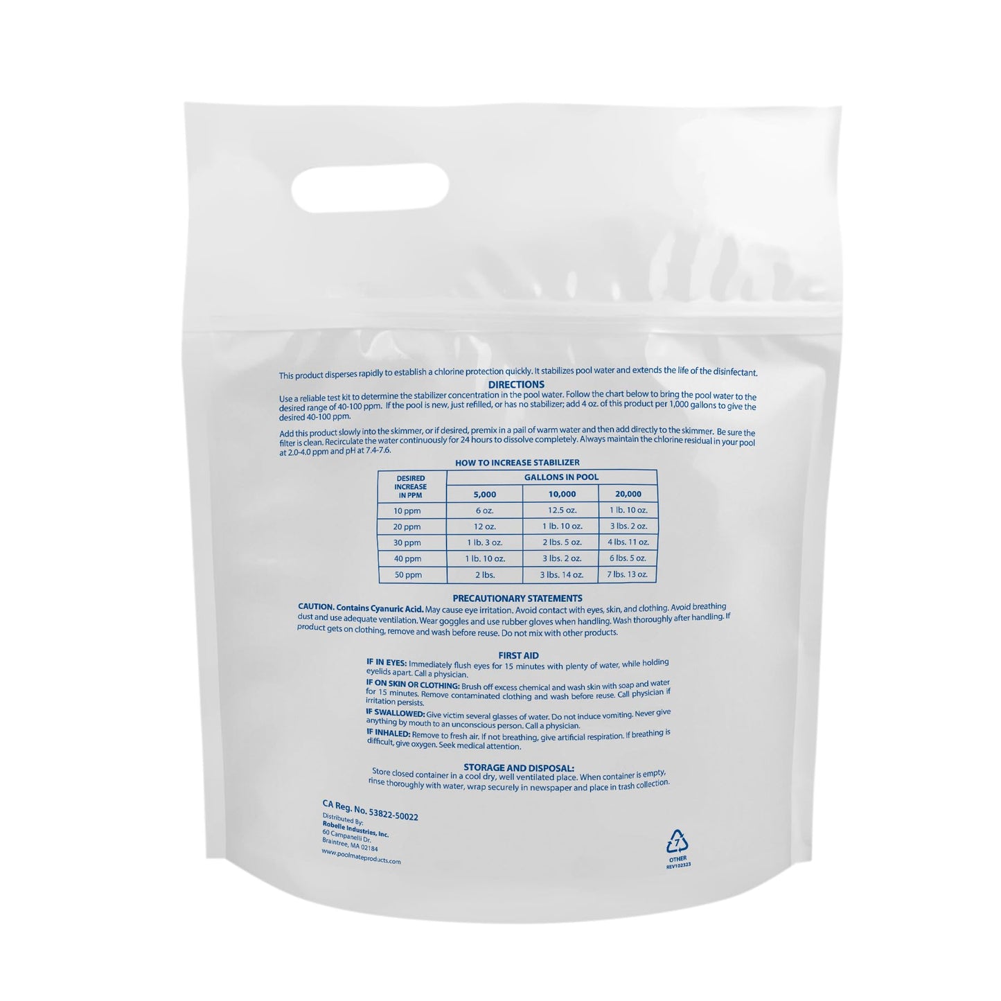 Pool Mate 4-Pounds Premium Pool Stabilizer and Conditioner, Concentrated Cyanuric Acid for Pools, Helps Chlorine Last Longer