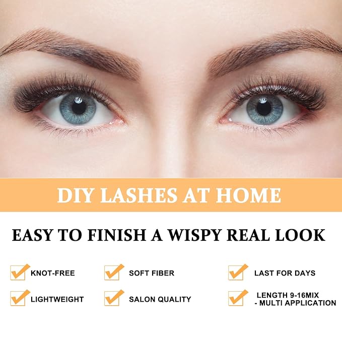 B&Q Lash Clusters 280PCS Natural Eyelash Clusters 40D D 12mm Individual Lash Wispy Eyelash Extension with Soft Thin Band Classic Look Pestañas Postizas Comfortable DIY at Home(40D-D-12mm)