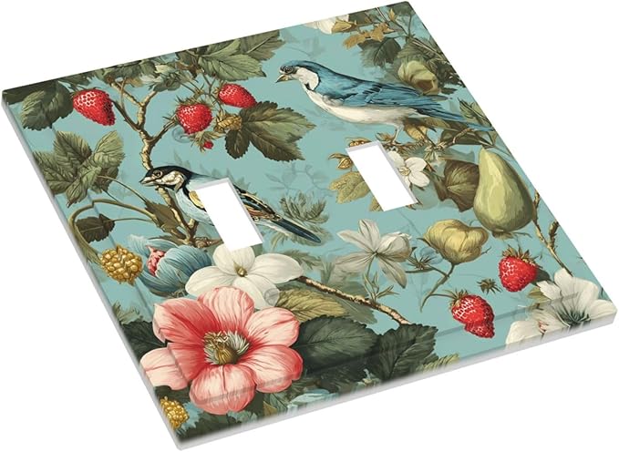 Bvtewkhz William Morris Flower 2 Gang Double Toggle Wall Plate Cover Decorative Light Switch Covers Electrical Faceplate Switch Plates for Bathroom Kitchen Home