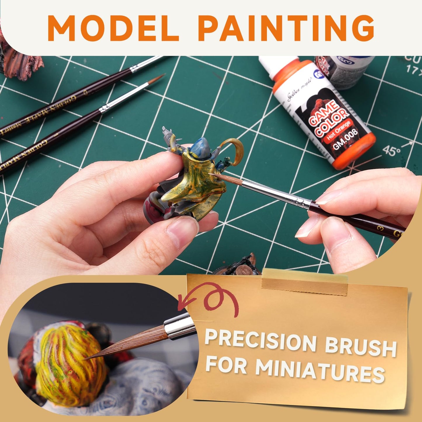 Golden Maple Kolinsky Sable Miniature Paint Brushes, Professional Detail Paint Brushes Round Point Paint Brush for Models, Watercolor Details, Figures & Gouache Painting - Size 0, 1, 3
