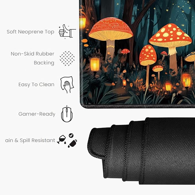 Large Mouse Pad Gaming Desk Pad Mushroom Mousepad for Wireless Mouse XXL 31.5''X15.75'' Big Desk Mats Extended Mouse Mat of Girl Desktop Computer with Coaster