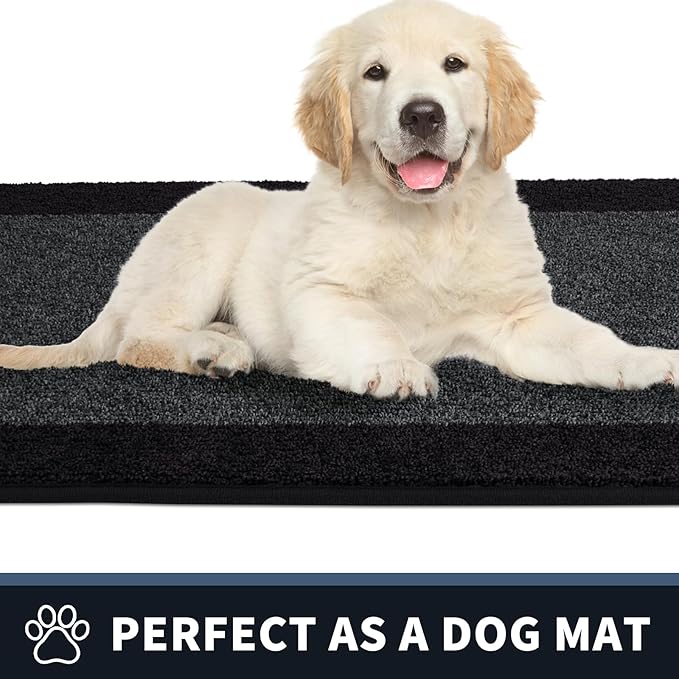 PURRUGS Dirt Trapping Door Mat 20" x 32", Non-Slip Washable Entry Mat, Dog Doormat, Front Door Mat, Super Absorbent Entrance Mat for Muddy Shoes & Paws, Bluish Grey & Charcoal