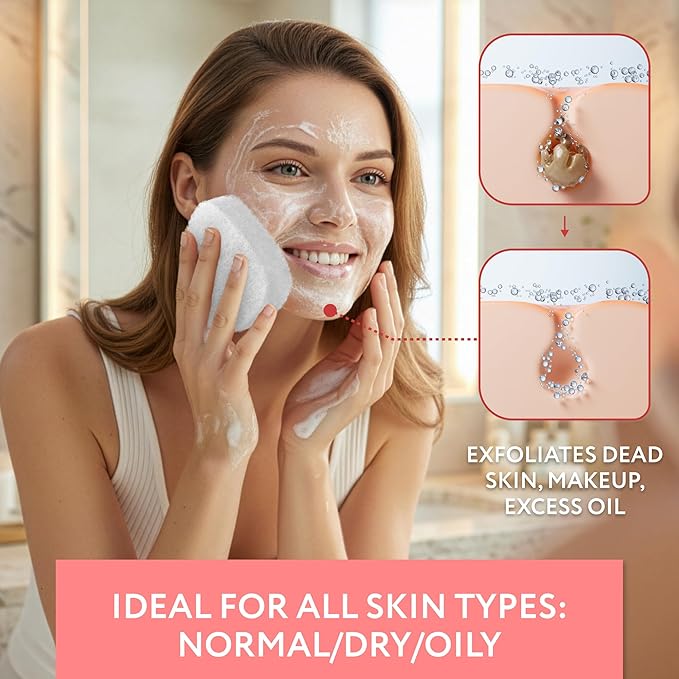 IMPRESA Facial Exfoliating Pads - Deep Cleansing Facial Sponges - Daily Exfoliation Face Scrubbers - Extra Thick Face Sponge - White, Pack of 10