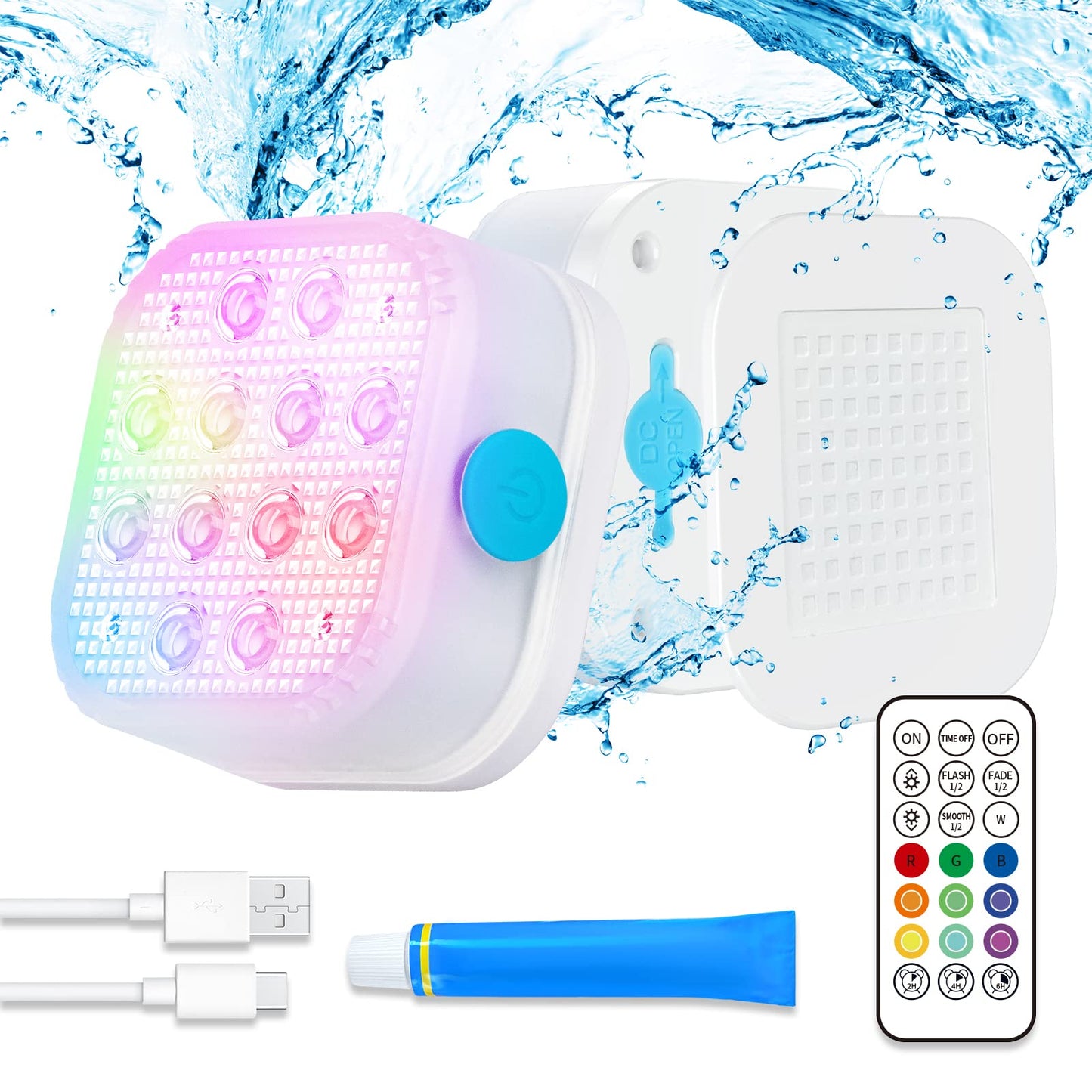 Homly Rechargeable Submersible Pool Lights with Remote, Waterproof Underwater Charging Battery Operated Controlled 16 Color Changing LED with Magnet Floating Lights Pool Pond Decoration 2 Pack
