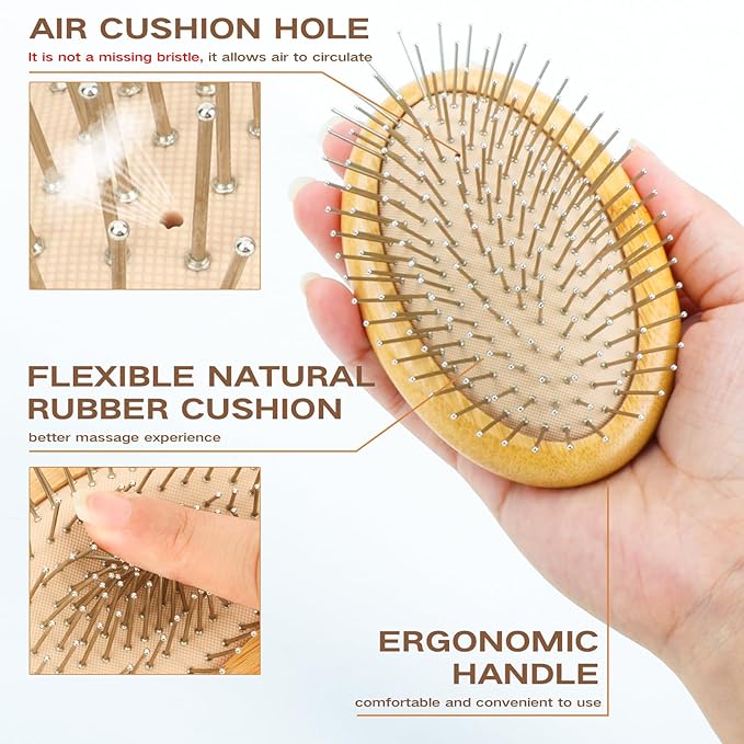Metal Hair Brush for Scalp Massage & Hair Growth(No Handle), Natural Bamboo Mental Brush for Hair, Detangling Scalp Hairbrush for Women, Men & Kids