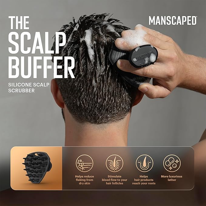 MANSCAPED® The Scalp Buffer Men’s Silicone Head Scrubber – Premium Cleansing & Exfoliating Hair Brush, Ergonomic Handheld Design for Gentle Scalp Massage (2-Pack)