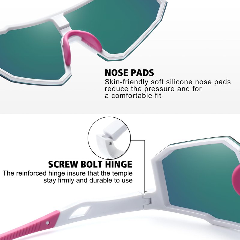 STORYCOAST Sports Polarized Sunglasses for Men Women Fishing Cycling Driving Baseball Bike Sunglasses UV400 Protection White Frame/Pink Mirror Lens