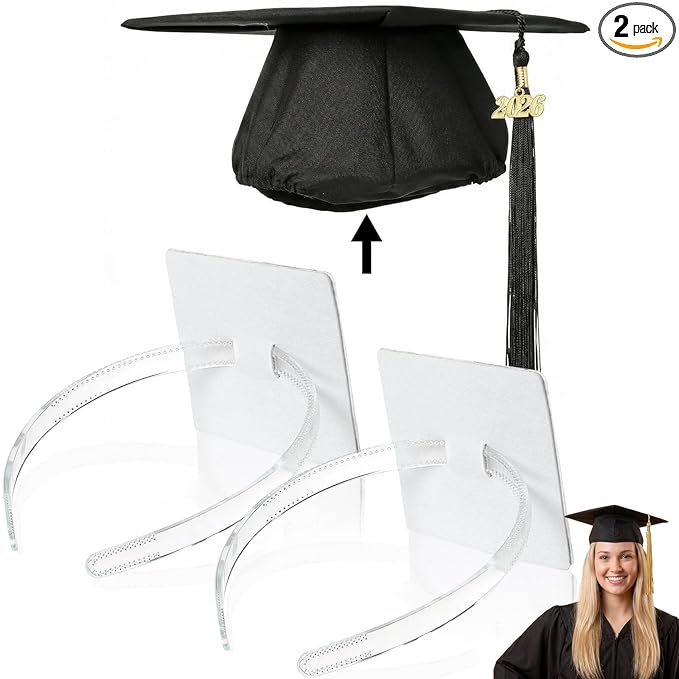 Aolamegs 2 Pcs Graduation Cap Headband Clear, Anti-Fall Firm Hair Band Insert, Secure Grad Hat Accessory for Graduates, Students (Grad Cap Not Included)