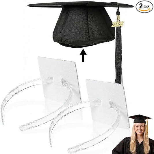 Aolamegs 2 Pcs Graduation Cap Headband Clear, Anti-Fall Firm Hair Band Insert, Secure Grad Hat Accessory for Graduates, Students (Grad Cap Not Included)