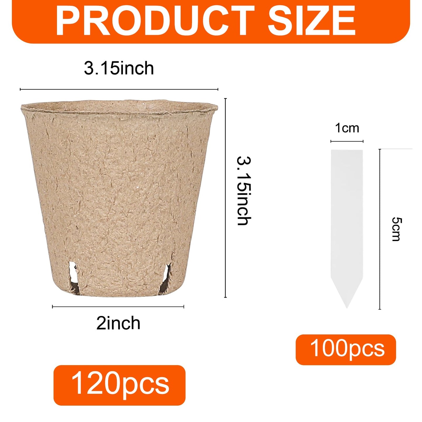 JNYONG 120 Packs 3.15 Inch Peat Pots,Biodegradable Pots for Seedlings with Drainage Holes, Garden Germination Nursery Pots with 100Pcs Plant Labels