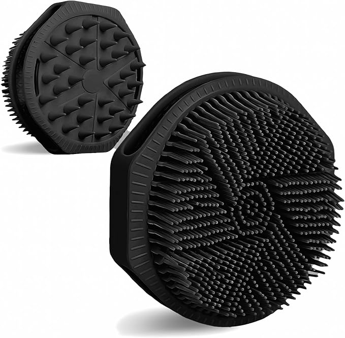 OTHIX Dual-Sided Silicone Body Scrubber, 2-in-1 Silicone Loofah for Shower Exfoliating Body Brush for Men and Women for All Skin, Scalp Massager Lather WellÃ¯Â¼ÂEasy to Clean (Black)