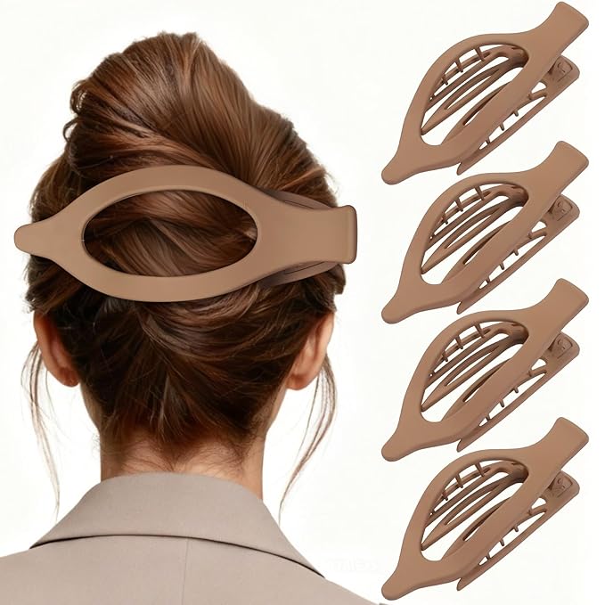 5.5 Inches Extra Large Flat Hair Clips for Women, 4 Pack XL Big Claw Clips for Thick Hair, Oversized Matte Strong Hold Non-slip Flat Claws, Khaki