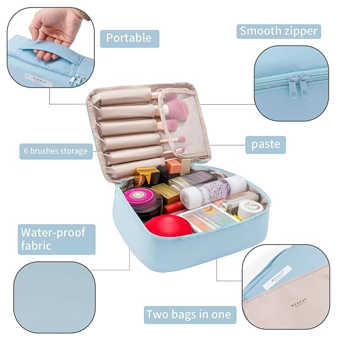 Travel Makeup Bag Cosmetic Bag Makeup Bag Toiletry bag for women and men (Blue-3pcs)