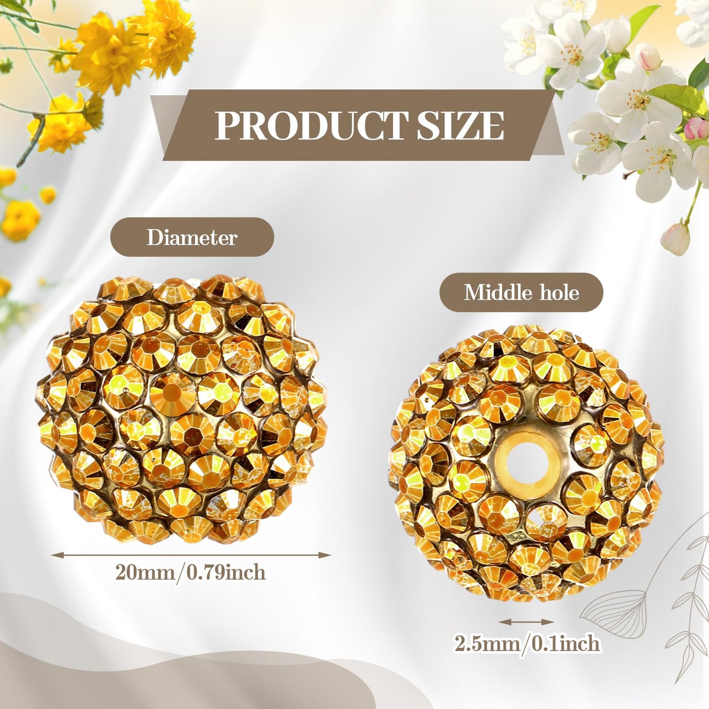 Loetere 40 Pcs 20 mm Rhinestone Beads Bulk Crystal Round Disco Ball Chunky Bubblegum Beads for Pens Bracelets Charms Craft European Style Jewelry Making Supplies Christmas(Gold)