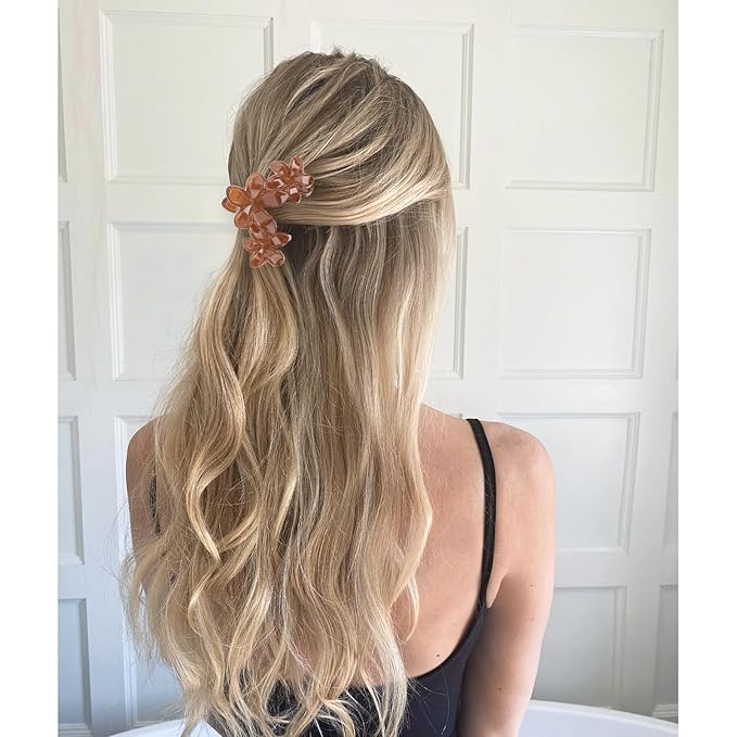 ANBALA 4Pcs Flower Hair Clips for Women Girls Neutral Color Hawaiian Flower Claw Clips for Thick Hair Non Slip Strong Hold Beach Accessories