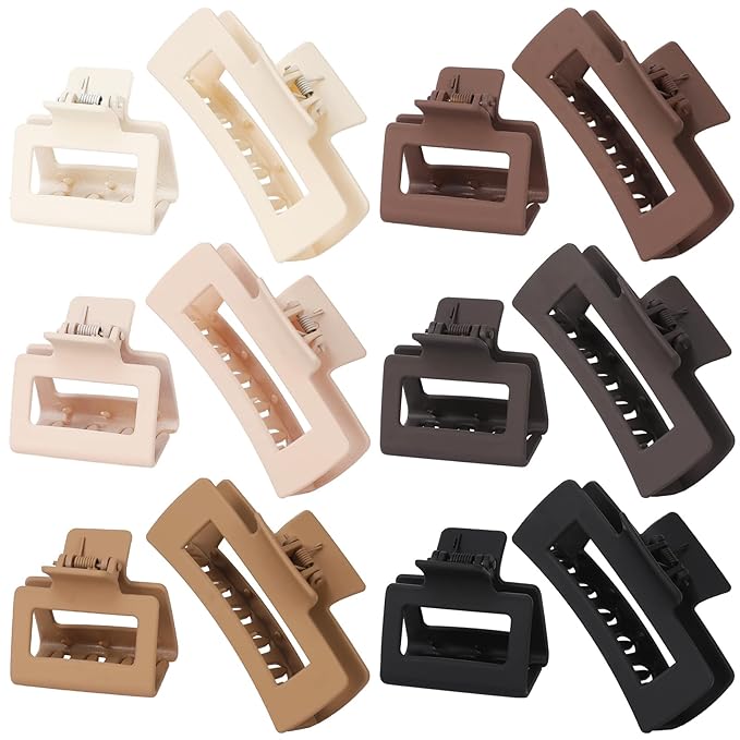 Square Hair Claw Clips,Big and Small Non-slip Square Matte Hair Claw Clips,12 Pcs