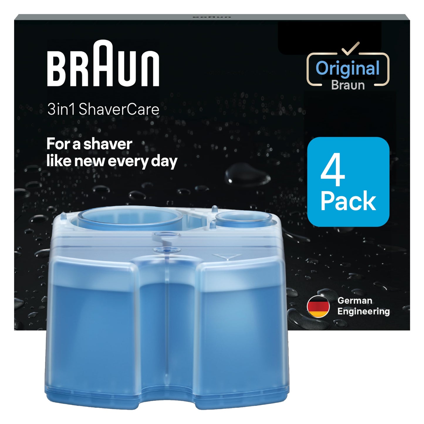 Braun Clean & Renew Refill Cartridges CCR, Replacement Shaver Cleaner Liquid Solution for Clean&Charge System, Pack of 4