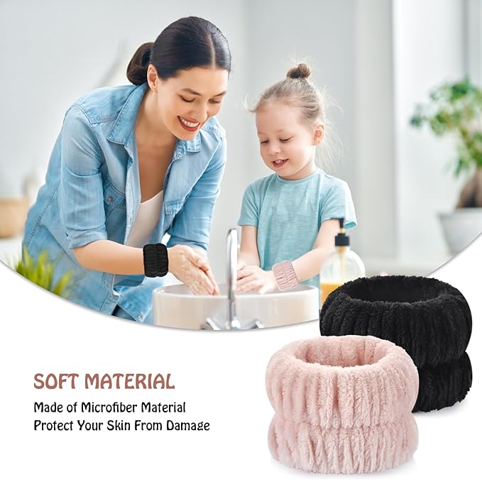 Wrist Bands for Washing Face, 4pcs Spa Face Washing Wristbands, Microfiber Arm Wrist Towels, Absorbent Wash Wristbands for Woman Men, Prevent Water from Spilling Down Your Arms