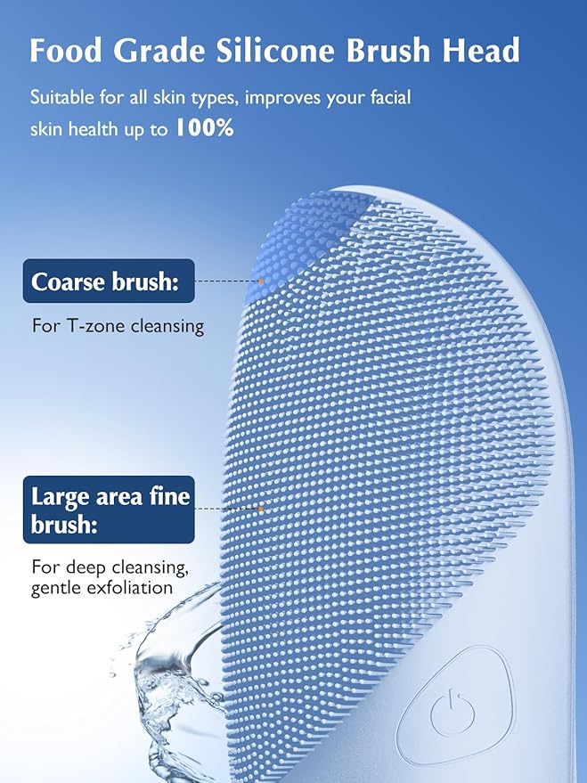COSLUS JMY05 Facial Cleansing Brush Silicone Face Scrubber: IPX7 Waterproof Rechargeable Face Wash Brush, 4 Cleansing Modes, Electric Face Brush for Cleaning, Exfoliating, Massaging