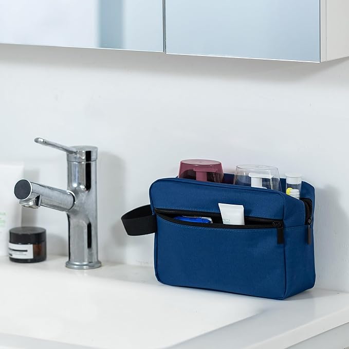 Elviros Travel Toiletry Bag for Women and Men,Lightweight Makeup Bag Hanging Dopp Kit with Shaving Compartment Cosmetic Organizer Large Tool Bag Travel Essentials,Gifts for Men(Large,Navy Blue)