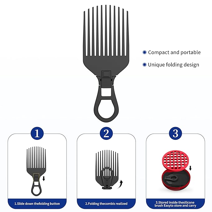 Silicone Curl Brush,Africa Comb,Magic Curly Hair Brush Twist Hair,Afro Pick,Men Women Boys Girls Wave Curler Tool,1 Set (Red)