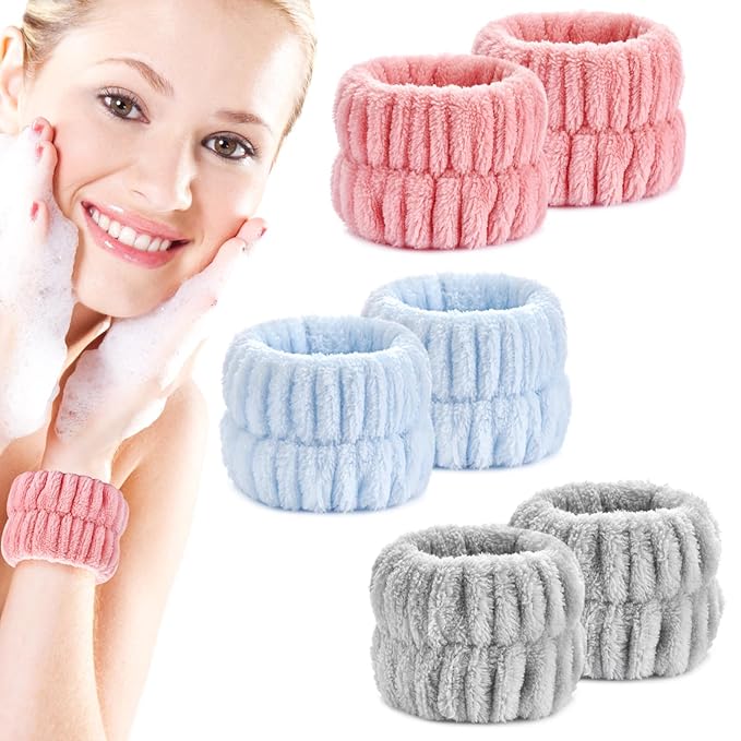 6pcs Wrist Bands for Washing Face, Absorbent Face Wash Wristbands, Arm Water Guards, Microfiber Spa Wash Band for Girls Prevent Water from Spilling Down Your Arms