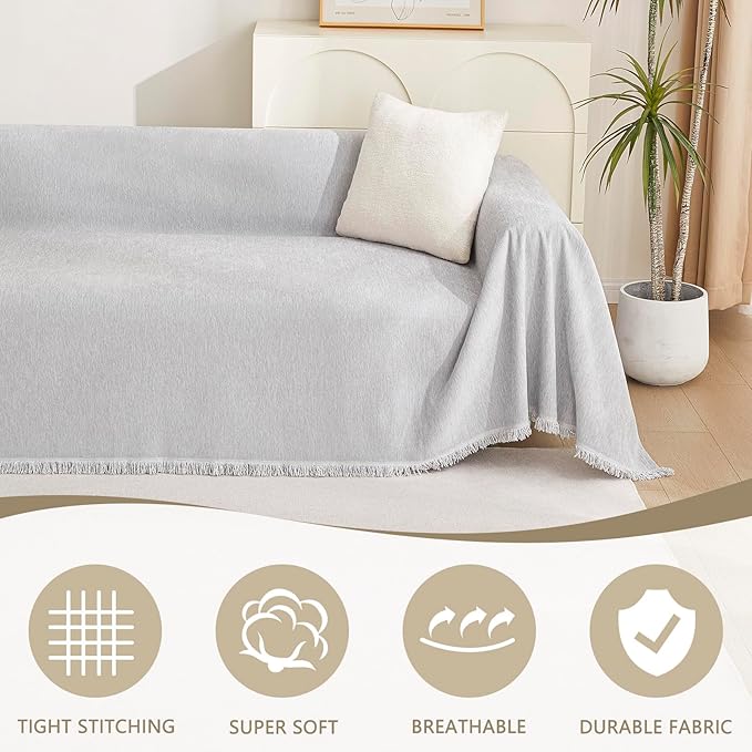 MYSKY HOME Sofa Cover for Dogs, Washable, Boho, Thick & Durable Sectional Couch Covers, Furniture Protector, 71"x 150", Light Gery