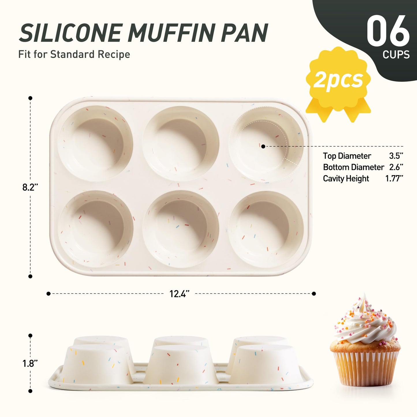 2 Pack 6 Cups Silicone Mini Muffin Pan with Metal Reinforced Frame Silicone Molds Cupcake Cake Baking Pans Cookie Baking Chocoflan Cupcake Mold Cake Molds Kitchen Baking Mom Gift Home Essentials