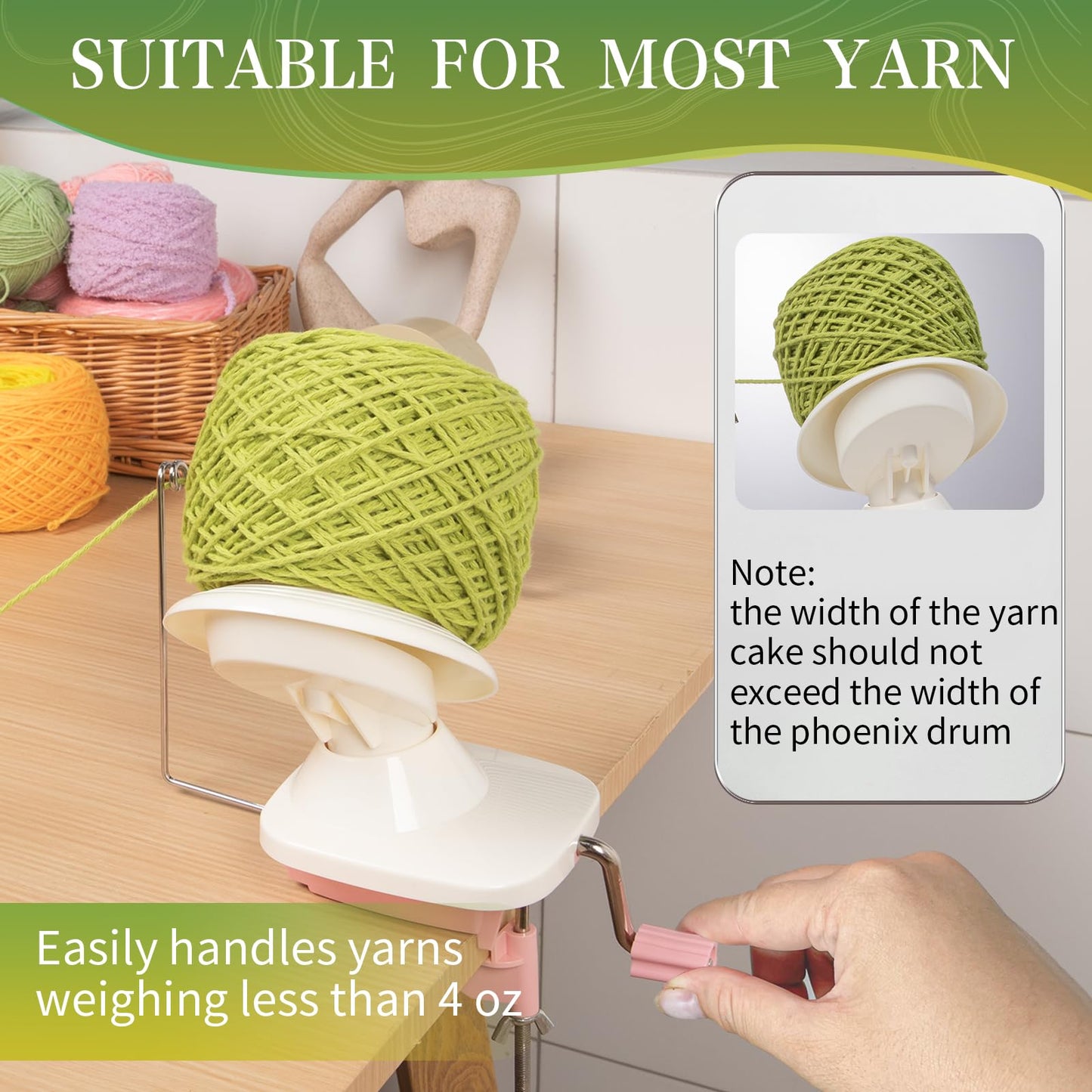 SPEENSUN Yarn Winder for Crocheting, Yarn Spinner, 3.5 OZ Easy-to-Install and Efficiently Yarns Cake Winder with Lower Noise for Yarns Below Size 5, Best for Crochet and Knitting Lover