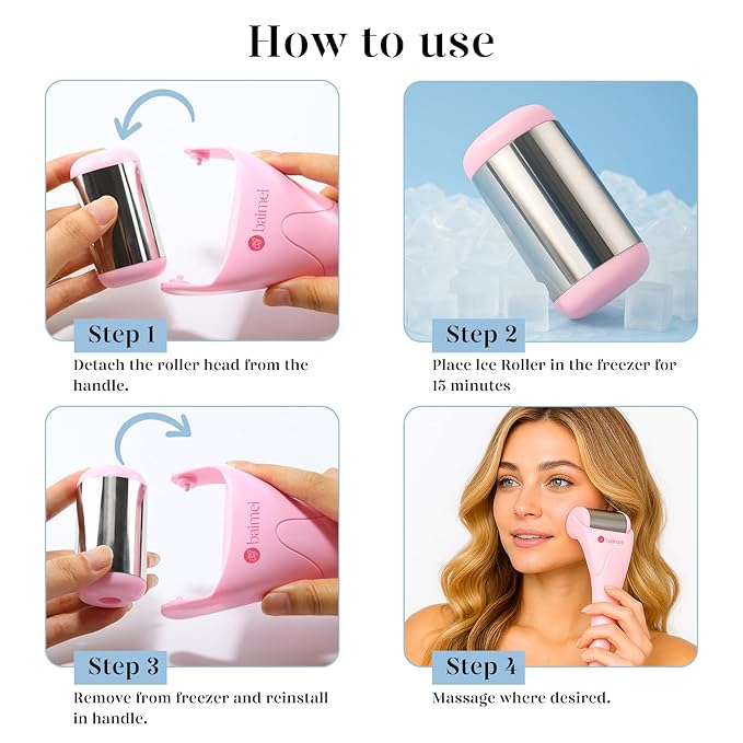 BAIMEI IcyMe Stainless Steel Ice Roller for Face & Gua Sha Facial Tools, Soothes Puffiness, Self - Care Gift for Women