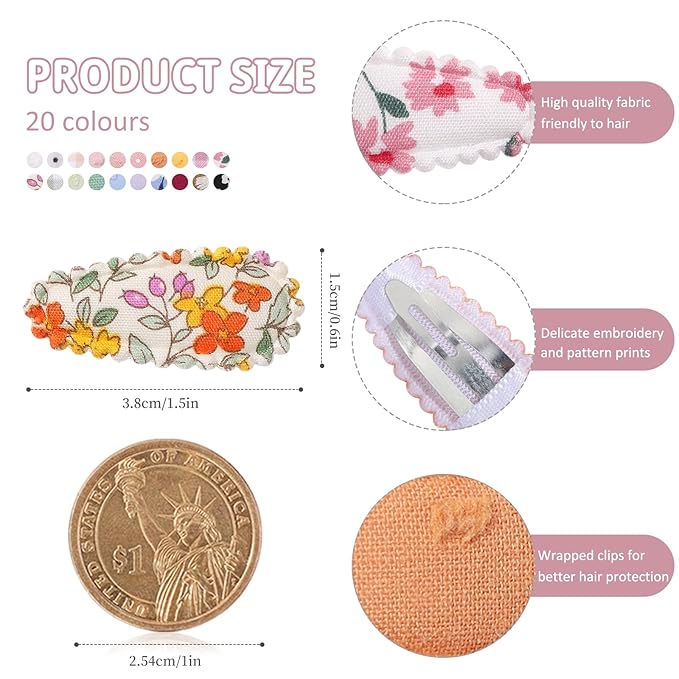 40 PCS Cute Toddler Snap Hair Clips with Flower Patterns - 1.5" Mini Hair Barrettes and Accessories for Baby Girls, Infants, Toddlers