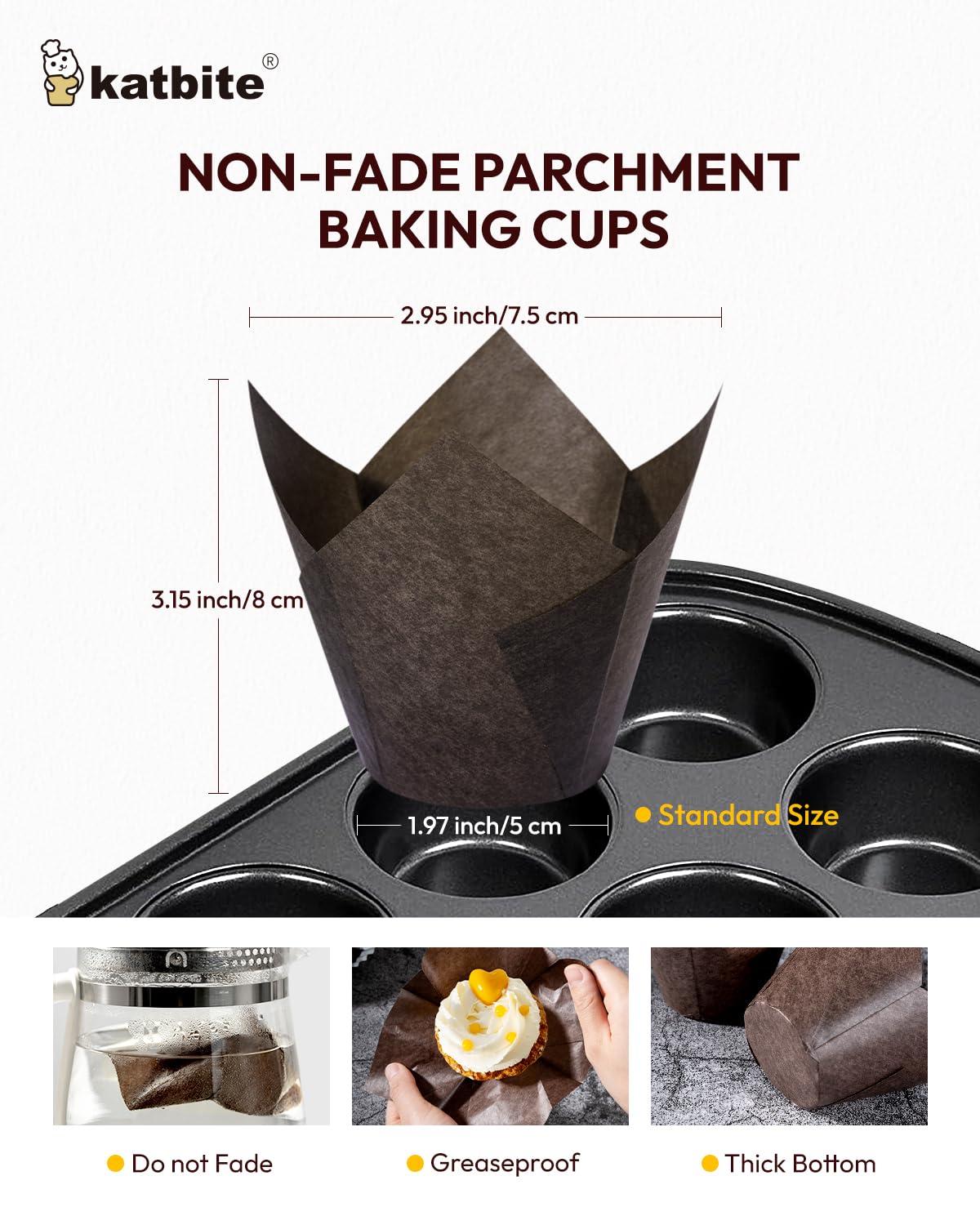 Katbite Tulip Cupcake Liners 200PCS, Muffin Baking Cupcake Liners Holders, Baking Cups, Cupcake Wrapper for Party, Wedding, Birthday, (Coffee)