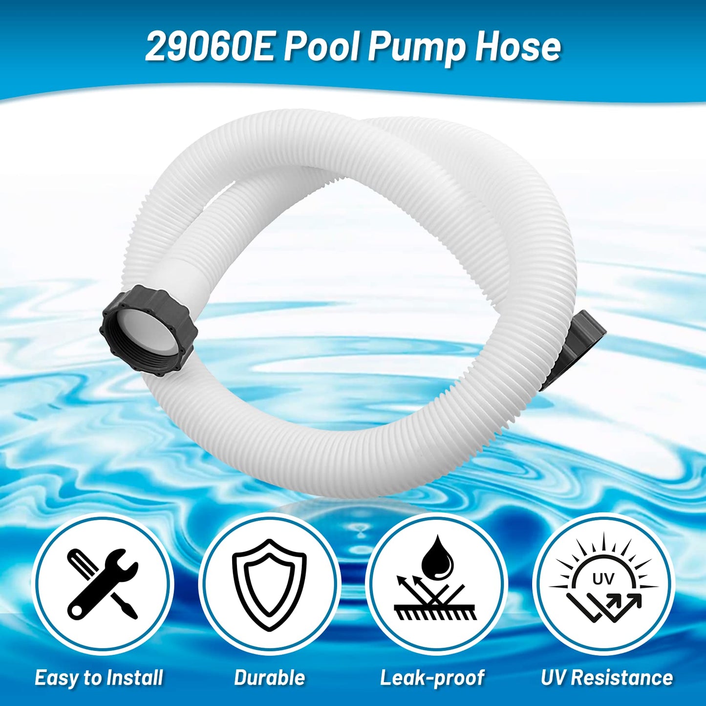 IDEASURE 1.5" Diameter 29060E Pool Pump Hoses for Above Ground Pools - 59" Long Pool Hoses for Intexx Cole man Filter Pumps, Sand Filters & Saltwater Systems with 1,500 to 2,500 GPH Capacity, 2 Pack