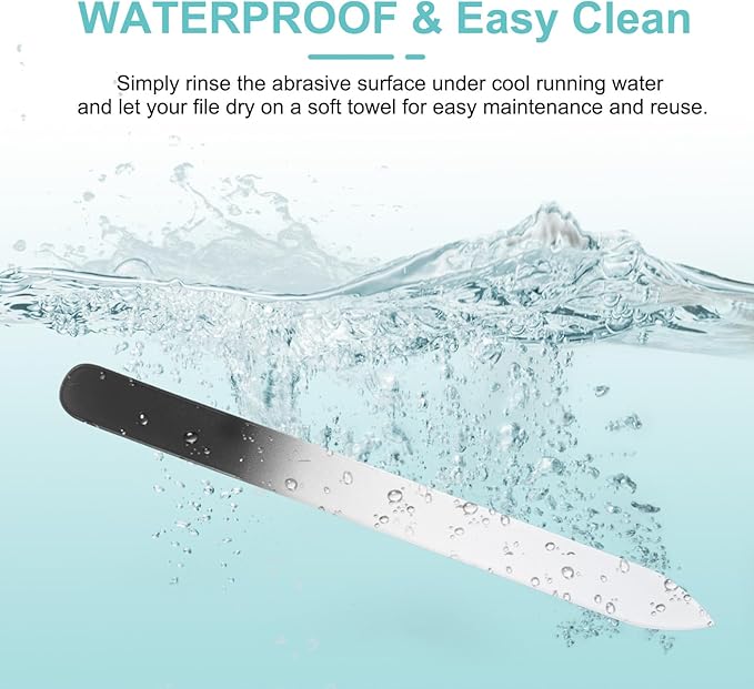 HARFINGTON Glass Nail File Kit 280 Grit Double Sided Professional Manicure Crystal Fingernail Files with Case for Natural Nail Art Shine Polishing Buffer, Black