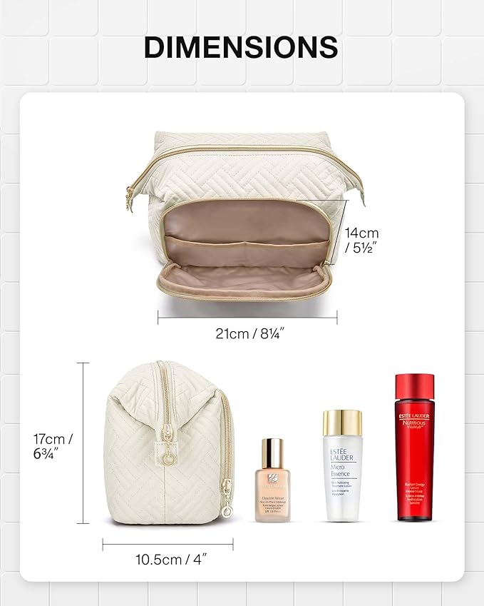 BAGSMART Travel Makeup Bag, Cosmetic Bag Small Make Up Organizer Case,Wide-open Pouch for Women Purse for Toiletries Accessories Brushes,Large Beige