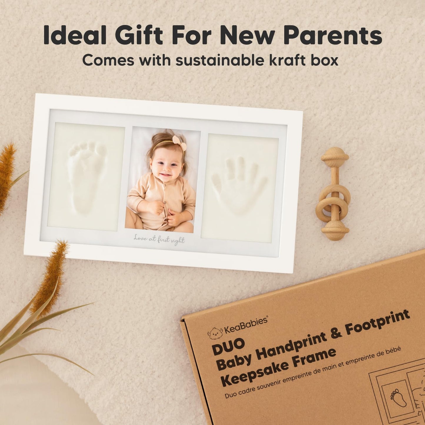 KeaBabies Baby Hand and Footprint Kit - Clay Handprint Keepsake Frame, Newborn Nursery Picture Frame, Personalized New Mom Gifts for Shower & Registry, First Mother's Day (Alpine White)