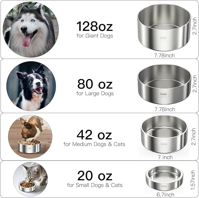 2L Double Layers 304 Stainless Steel Dog Bowl - Insulated & Durable | Non-Slip Base | Easy to Clean | BPA-Free Safe Dog Food and Water Bowl