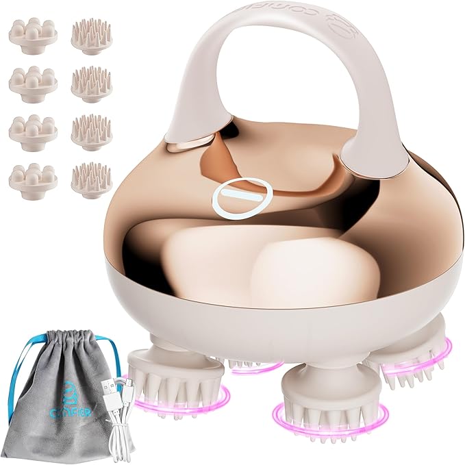 COMFIER Cordless Scalp Massager with 3 kneading Modes,Waterproof Head Massage with 8 Claws for Deep Cleansing,Body Cat Head Scratcher,Gift for Women,Gold
