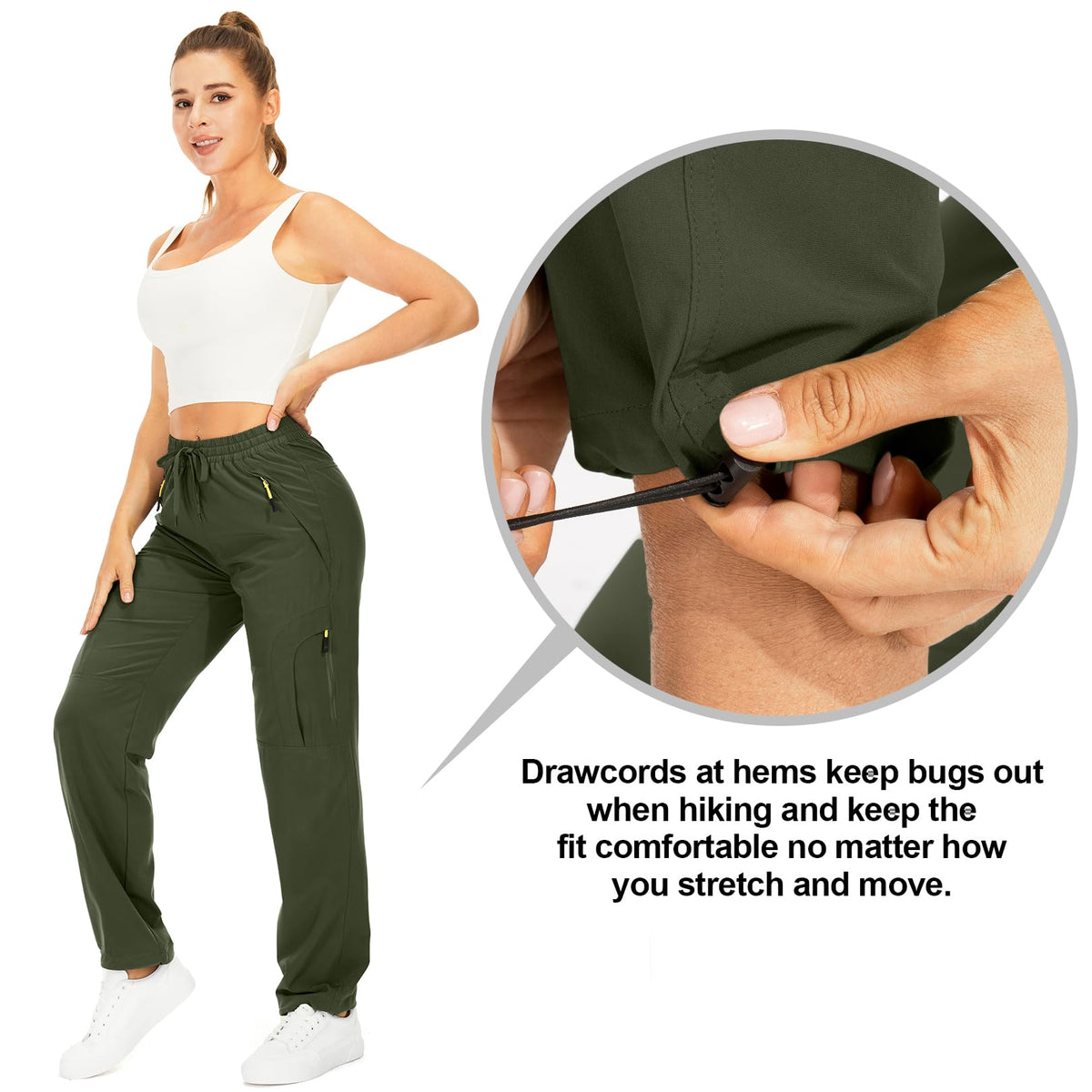 Toomett Women's Hiking Cargo Pants Quick Dry UPF50+ Outdoor Pants for Women Fishing Safari Travel Stretchy Pants with Pockets,6608,Army,XX-L