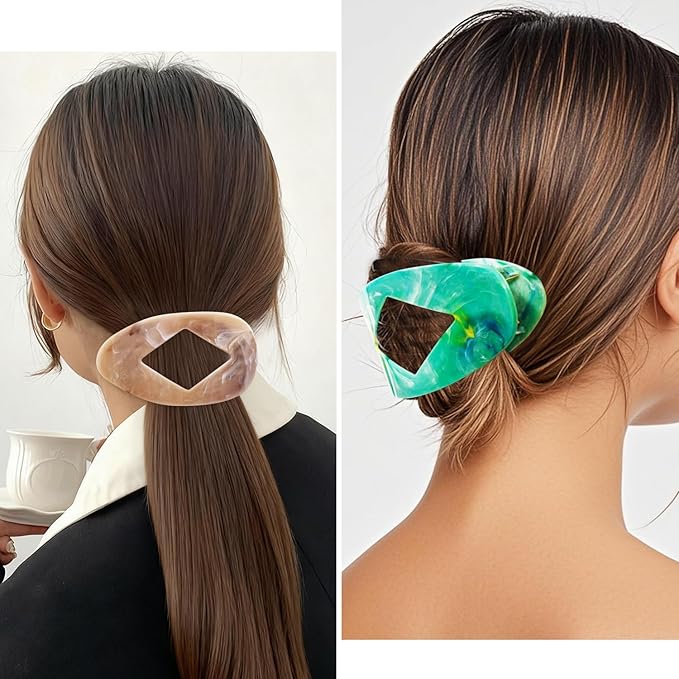 Marble Flat Round Hair Clips Duckbill Large Claw Clips for Thick Medium Thin Hair 6Pcs Non Slip Oval French Barrettes Accessories for Women Girls