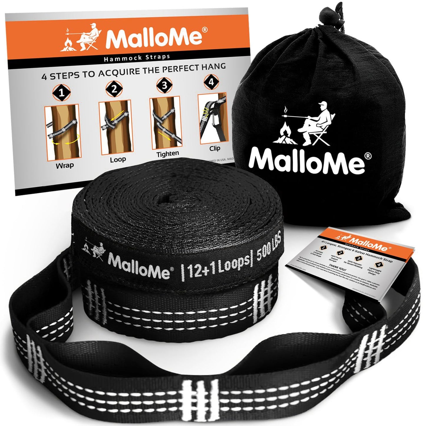 MalloMe Tree Swing Straps & Hammock Straps for Trees â Multi-Purpose Hanging Kit, Heavy Duty Adjustable Tree Strap for Hammocks, Swings & Outdoor Use, Safe for Branch or Between 2 Trees